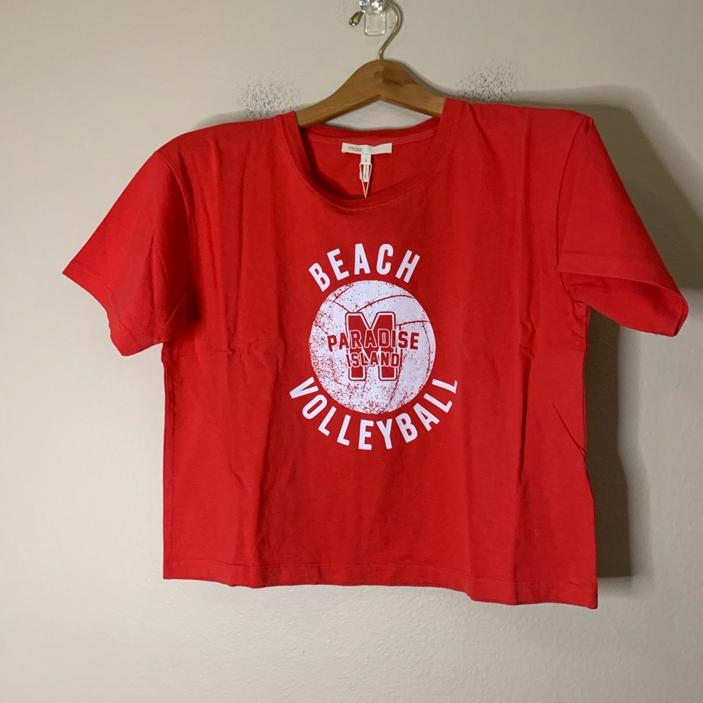 NWT Maje Graphic Volleyball Red 100% Cotton T- Shirt 3 / L